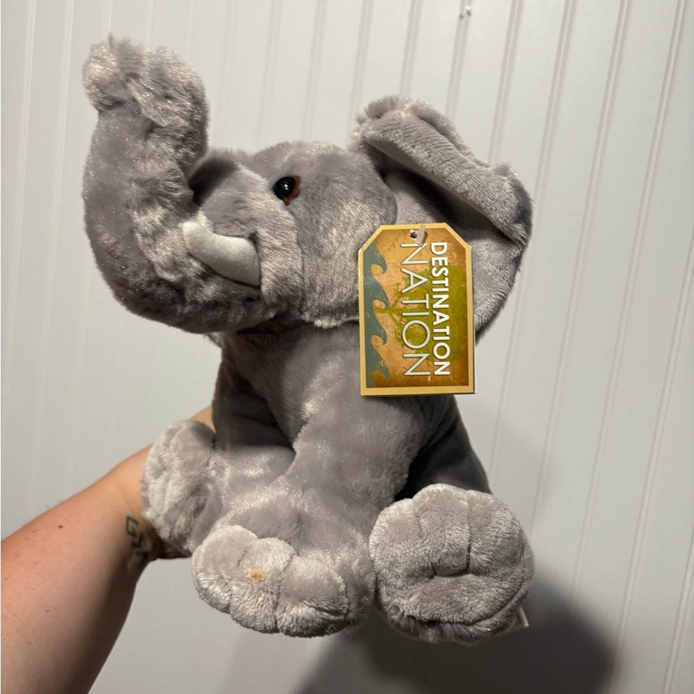 Tagged Destination Nation Aurora Gray Elephant Plush Toy 10”